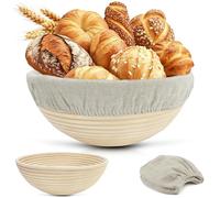 Yonality Banneton pour Pain Rond en Rotin Ø23 cm, Sourdough Bread Proofing Basket, Boulangerie Rotin Naturel, avec Housse en Lin, pour les Débutants, les Boulangers Expérimentés, pour 1 kg de pâte