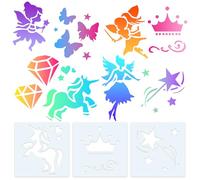 Yonality lot de 8 pochoirs de dessin pour enfants 15x15cm fairies contes, gabarits de peinture en plastique réutilisables, pour DIY bricolage décoration arts et artisanat, papier mur bois tissu