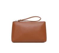 YONBEN Pochette de maquillage en polyuréthane étanche avec poche zippée pour cartes de crédit, Marron selle, Simple et facile