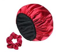 Yonchic Bonnet de douche doublé en tissu éponge à trois couches, avec 2 élastiques à cheveux réglables en soie, en microfibre, imperméable et réutilisable, grande taille pour femme, cheveux longs et