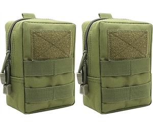 YONCONO Lot de 2 Pochette Tactique Molle Compacte Utilitaire EDC Sacoche Portable Petit Sac à Dos Militaire pour Plein Air, Camping, Chasse, Randonnée (Vert Armé)