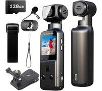 YONDENE Caméra de corps 5K avec microphone externe, mini caméra vidéo et audio de poche rotative à 270° pour sport en plein air, vélo, voyage, police policière, civils personnels, 128 Go inclus