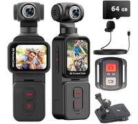 YONDENE Caméra de poche 5K avec lentille rotative automatique à détection de visage, caméra de vlogging avec écran tactile rotatif, micro externe, télécommande, carte 64 Go