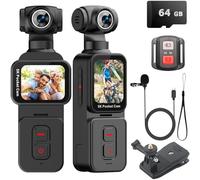 YONDENE Caméra de poche 5K avec lentille rotative automatique à détection de visage, caméra de vlogging avec écran tactile rotatif, micro externe, télécommande, carte 64 Go