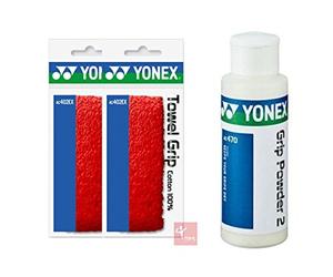 Yonex Lot de 2 grips-éponges avec talc, Red