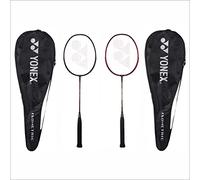 YONEX Lot de 2 raquettes de badminton en aluminium Gr 303I fabriquées en Inde avec couverture complète Noir/rouge foncé