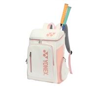 YONEX Sac à dos de sport de grande capacité de qualité, sac de raquette multi-compartiments pour badminton et tennis, compartiment séparé pour chaussures (blanc/rose)