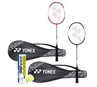 Yonex ZR 100 Light Lot de 2 raquettes de badminton YONEX ZR 100 Light avec couverture complète Noir/rouge + volant Mavis 200I Lot de 6