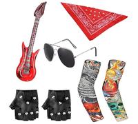 Yonfas Ensemble de 7 pièces Rock Star Heavy Metal - Déguisement complet Rockstar pour fêtes, Halloween et événements à thème