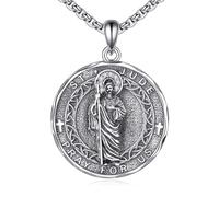YONFQE Collier Saint Jude en argent sterling 925 avec pendentif médaillon médaille bijoux judas cadeaux pour hommes et femmes