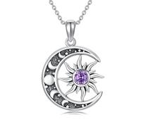 YONFQE Collier soleil et lune en argent sterling 925 avec pendentif lune - Bijou cadeau pour femme, maman, femme, Normal, Argent sterling, Pas de gemme