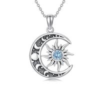 YONFQE Collier soleil et lune en argent sterling 925 avec pendentif lune - Bijou cadeau pour femme, maman, femme, Normal, Argent sterling, Pas de gemme