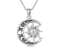 YONFQE Collier soleil et lune en argent sterling 925 avec pendentif lune - Bijou cadeau pour femme, maman, femme, Normal, Argent sterling, Pas de gemme