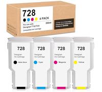 Yongairuink 728 Cartouche d'encre 300ML Remplacement pour HPQ 728 F9J68A F9K17A F9K16A F9K15A Encre Compatible pour HPQ DesignJet T730 DesignJet T830 (Noir Mat/Cyna/Magenta/Jaune)