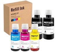 Yongairuink B-T 31 32XL Encre Compatible avec HPQ 31 32XL Bouteille d'encre Multipack pour Smart Tank 5105 7005 7006 7305 7306 7605 Smart Tank Plus 315 319 455 515 (5-Pack，Noir Cyan Magenta Jaune)