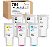 Yongairuink Compatible 764 Cartouche 300 ML pour HPQ C1Q13A C1Q14A C1Q15A C1Q16A C1Q17A C1Q18A Compatible avec HPQ Designjet T3500 (6 pièces, MBK C M Y PBK GY)