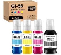 Yongairuink Compatible GI-56 Pigement Bouteille d'encre pour GI56 GI 56 Encre GI-56 PGBK GI-56M GI-56C GI-56Y pour MAXIFY GX3050 GX4050 GX5050 GX6050 GX7050 Imprimante (1Noir 1Cyan 1Magenta 1Jaune)