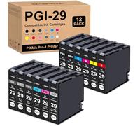 Yongairuink PGI-29 Lot de 12 cartouches d'encre pigment compatibles avec CAN PIX PRO-1 (12 pièces, PBK MBK C M Y PC PM R GY DGY CO)