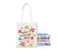 Yongany Sacs fourre-tout à peindre - Sacs fourre-tout en toile à colorier - Activités d'apprentissage éducatives pour la fête des mères avec stylos de peinture pour à partir de 3 ans - Maison