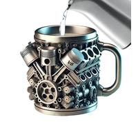 Yongany Tasse à café en acier inoxydable en forme de moteur V8/V6 - Tasse créative en résine durable et écologique pour café, thé, pour fans de voiture, ateliers, événements en voiture, élégante et