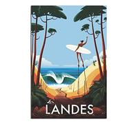 YONGCAI Affiche de voyage vintage Côte des Landes en France Surf Peinture sur toile Art mural Décoration de la maison et de la chambre Poster imprimé Cadeau