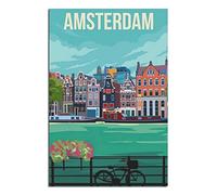 YONGCAI Amsterdam Pays-Bas Townhouse Vintage Poster de voyage sur toile Décoration murale Art Poster Peinture Impression Cadeau