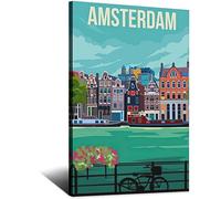YONGCAI Amsterdam Pays-Bas Townhouse Vintage Poster de voyage sur toile Décoration murale Art Poster Peinture Impression Cadeau