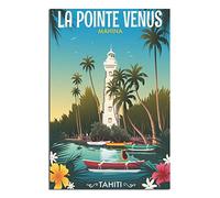 YONGCAI Poster vintage Phare de Mahina Tahiti - Toile murale - Décoration d'intérieur - Affiche d'art - Impression sur toile