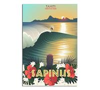 YONGCAI Poster vintage Tahiti Polynésie Française Surf Voyage Toile Décoration murale Chambre Art Poster Peinture Impression Cadeau Affiches