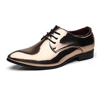 YONGFLY Chaussures en Cuir Oxford Pointues pour Hommes, Chaussures en Cuir Pointues en Cuir Verni et Dentelle, Chaussures de Mariage Classiques Mode Classique Bleu Or Rouge 37-48EU,d'or,43