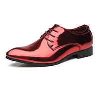 YONGFLY Chaussures en Cuir Oxford Pointues pour Hommes, Chaussures en Cuir Pointues en Cuir Verni et Dentelle, Chaussures de Mariage Classiques Mode Classique Bleu Or Rouge 37-48EU,Rouge,43