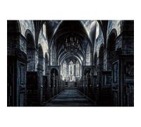 YongFoto 1,5x1m Cathédrale Toile de Fond Vintage Église Gothique Croix Fenêtre Chandelier Corridor Gloomy Medieval Photography Background for Kids Adults Séance Photo Fournitures de Studio
