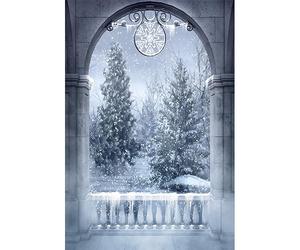 YongFoto 1,5x2,2m Vinyle Toile de Fond Noel Conte de fée Porte cintrée des Merveilles d'hiver Flocons de Neige des Arbres Photo Fond Studio Photographie Enfants Bébé Toile de Fond 5x7ft