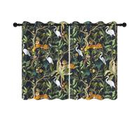 YONGFOTO 107x160cm Jungle Safari Rideaux occultants pour Chambre Vert Forêt Tropicale Faune Tigre Grue Animaux Arbres Rideaux de fenêtre pour Chambre d'enfant, 2 Panneaux avec œillets