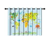 YONGFOTO 117x138cm Dessin animé Carte Rideaux Occultants Océan Global Monde Animal Mignon Repères Cartes Bleu Bébé pour Le Salon Chambre d'enfants Rideaux de fenêtre, 2 Panneaux avec œillet
