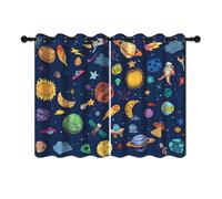 YONGFOTO 117x183cm Dessin animé Modèle Rideaux Occultants Astronaute Fusée Etoiles Galaxie Cosmique Planètes Système Solaire pour Salon Chambre d'enfants Rideaux de fenêtre, 2 Panneaux avec œillet