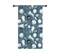 YONGFOTO 117x183cm Rideaux Enfants pour Chambre, Boho Dessin Animé Espace Chat Astronaute Planètes Étoiles Voilages Filtrant La Lumière avec Poche pour Tringle pour Chambre Bébé Salon, 1 Panneau