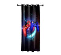 YONGFOTO 117x229cm Jeu vidéo Rideaux pour Salle de Jeux Rouge et Bleu Manette Résumé Symbole Monde Imaginaire Rideau occultant pour Chambre d'enfant 1 Panneau drapé avec œillets