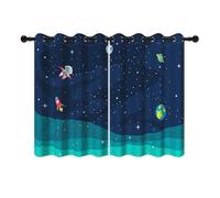 YONGFOTO 132x214cm Dessin animé Motif Rideaux, Spaceman Fusée Planètes Étoiles dans l'espace, 2 Panneaux Rideaux avec Oeillets pour Le Salon Kid Chambre Accueil Set