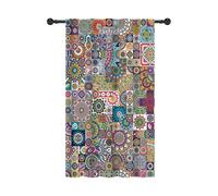 YONGFOTO 140x229cm Rideaux Vintage Paisley pour Chambre, Mandala Indien Bohème Traditionnel Ethnique Voilages Filtrant La Lumière avec Poche À Tige pour Salon, 1 Panneau