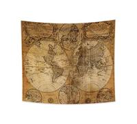 YONGFOTO 150x130cm Tapisserie Carte Vintage pour Chambre, Carte Géographique Ancienne du Vieux Monde Murale, Couverture Ronde Pirate Atlas Historique Terre pour Salon Salle Classe Dortoir