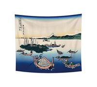 YONGFOTO 150x130cm Ukiyo-e Tapisserie Mont Fuji 36 vues Pièce Tenture L'île de Tsukada dans la province de Musashi Paysage Art mural Japonais Peinture traditionnelle Style Toyo Tapisseries