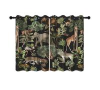 YONGFOTO 168x229cm Monde Animal Rideaux Occultants Jungle De La Faune Éléphant Girafe Sauvage Safari Vert Forêt pour Fenêtre Chambre à Coucher, 2 Panneaux avec œillet