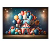 YongFoto 2,2x1,5m Cirque Photographie Toile de Fond Tente Rouge Ballon feu d'artifice Ruban Sol en Bois Organiser Vinyle de Fond Photo pour Les Enfants Carnival Night Birthday Photoshoot Studio Props