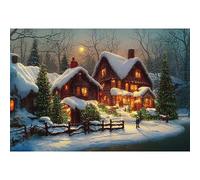 YongFoto 2,2x1,5m Noël Toile de Fond Scène Belle Xmas House Trees Fairy Snowfield Winter Landscape Colorful Photo Arrière-Plan pour Xmas Eve Party Festival Accueil Famille Photographie Fournitures
