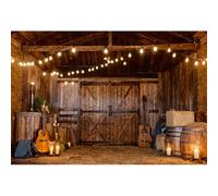 YongFoto 2,2x1,5m Occidental Toiles de Fond pour Les fêtes Rustique Maison en Bois Entrepôt Grange Paille Guitare Far West Photographie Fond pour Cowboy Fête à thème Rétro Fournitures de Cabine Photo