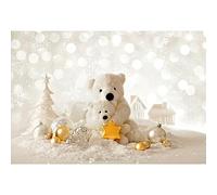 YongFoto 2,2x1,5m Toile de Fond Boules Golden Star House Bokeh Halos Paillettes Paillettes Flocons Neige Neige Hiver Ours Blancs Bonne année Fond Décors Studio Photo Fete Photographie