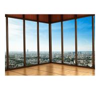YongFoto 2,2x1,5m Toile de Fond Intérieur New York Paysage Urbain pour Photographie Gratte-Ciel Fenêtre Française Plancher Bois Vinyle Photo Fond Enfants Adultes Portraits Studio Accessoires