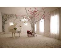 YongFoto 2,2x1,5m Toile de Fond Piano Blanc Intérieur Fleurs Rose des Arbres Rideau Blanc Archiculture européenne Fond Décors Studio Photo Portrait Enfant Video Fete Mariage Photographie Accesorios