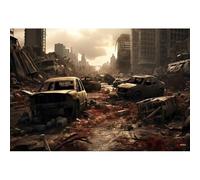 YongFoto 2,2x1,5m Ville en ruine Toile de Fond Véhicules incendiés Rue Ville Dévastée par la Guerre Bâtiment Détruit Bannière d'arrière-Plan pour Enfants Adultes la Fin du Monde Fond Photographique